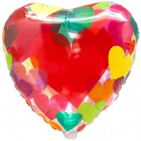 Шар (18''/46 см) Сердце, Сердце с разноцветными сердечками, Прозрачный, 1 шт.