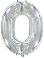 Шар (40''/102 см) Цифра, 0, Серебро, 1 шт.