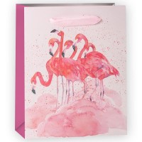 Пакет подарочный, Фламинго на облаках, Белый/Розовый, с блестками, 15*12*6 см, 1 шт.