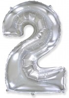 Шар (40''/102 см) Цифра, 2, Серебро, 1 шт.